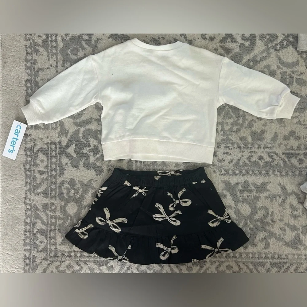NWT Carter’s Baby 2-Piece Bow Print Sweatshirt & Skirt Dress- Size 9M